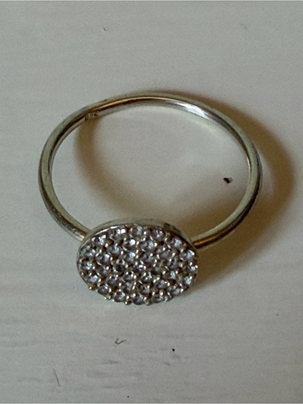 925 Sterling Silver Crystal Pavé Disc Ring - Women's Jewelry Sz 5